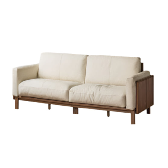 Black Walnut, Ash Solid Wood Leather High Back Sofa,