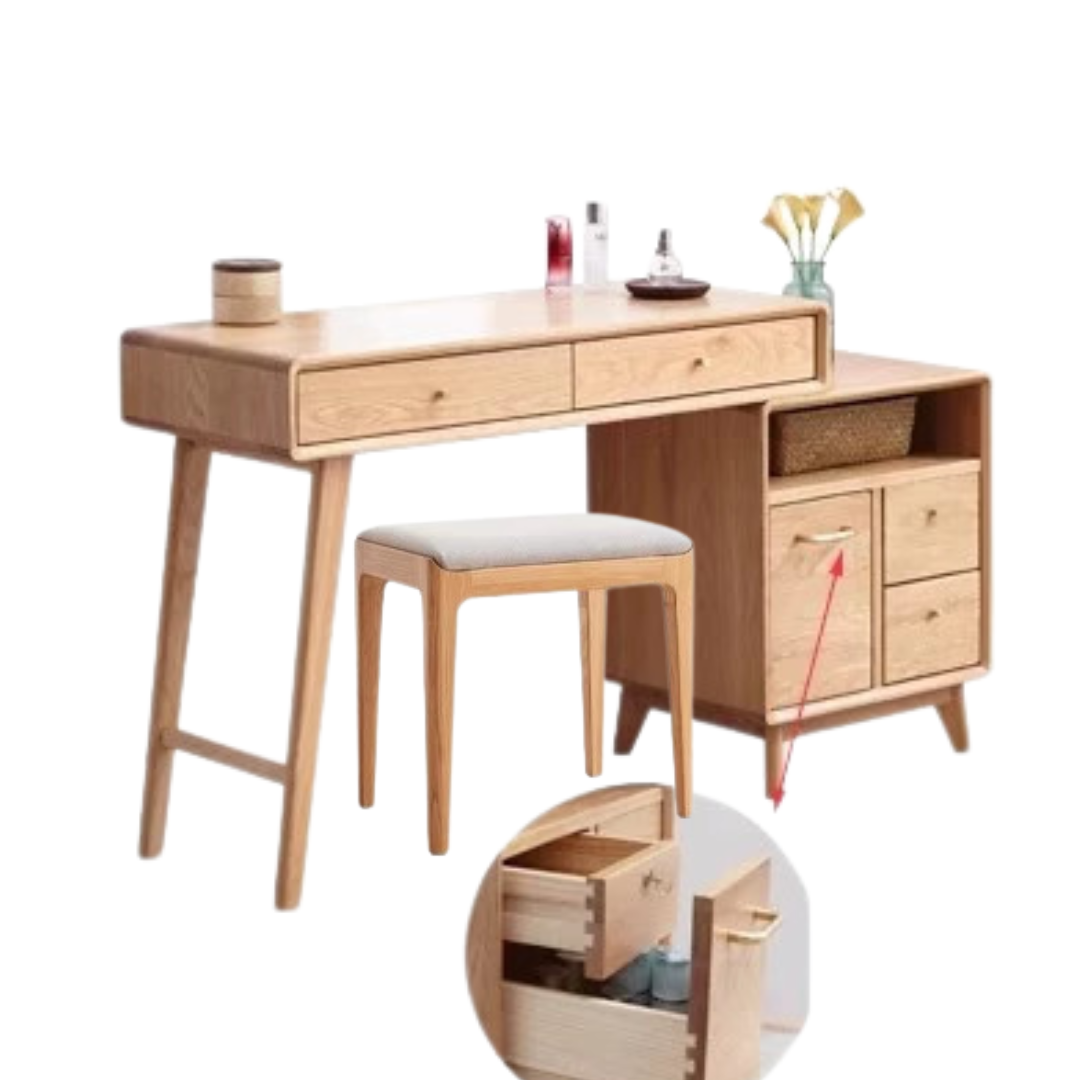 Oak, Rubberwood Solid Wood Vanity Table Telescopic.