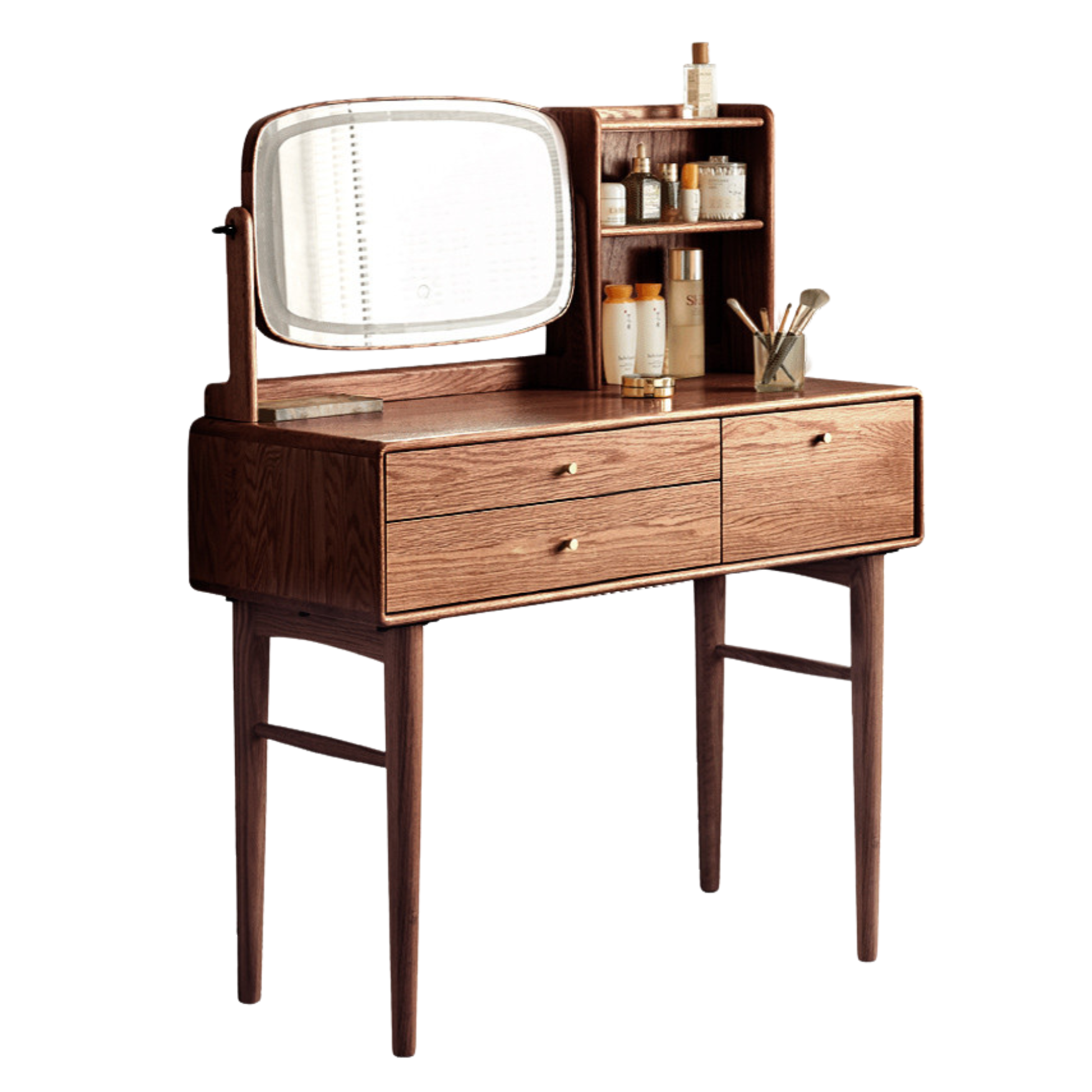 Oak, Ash Solid Wood Vanity Table Lighted Makeup Mirror.