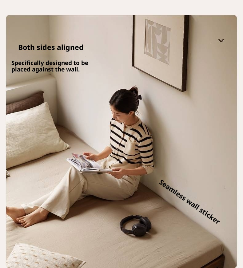 Oak, Rubberwood Solid Wood Platform Box Bed, Headboard-Free Bed Modern Minimalist