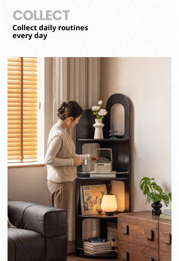 Oak Solid Wood Bauhaus Style Corner Bookshelf