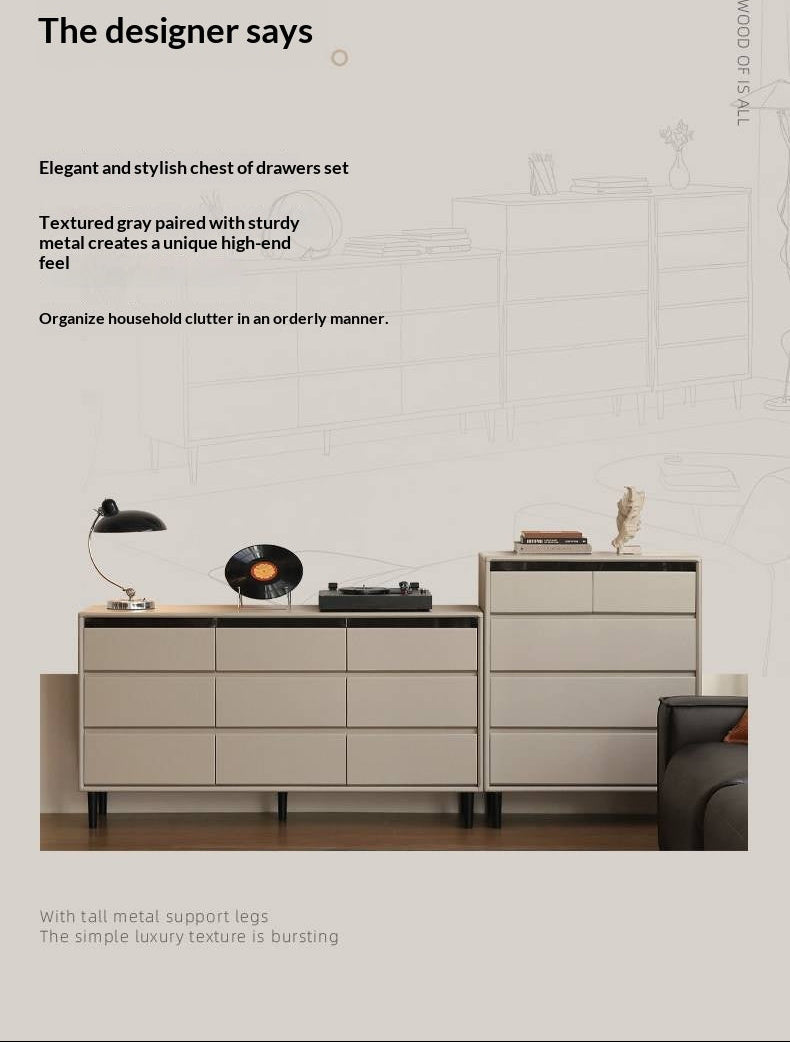 Solid Rubberwood Light Luxury Chest of Drawers