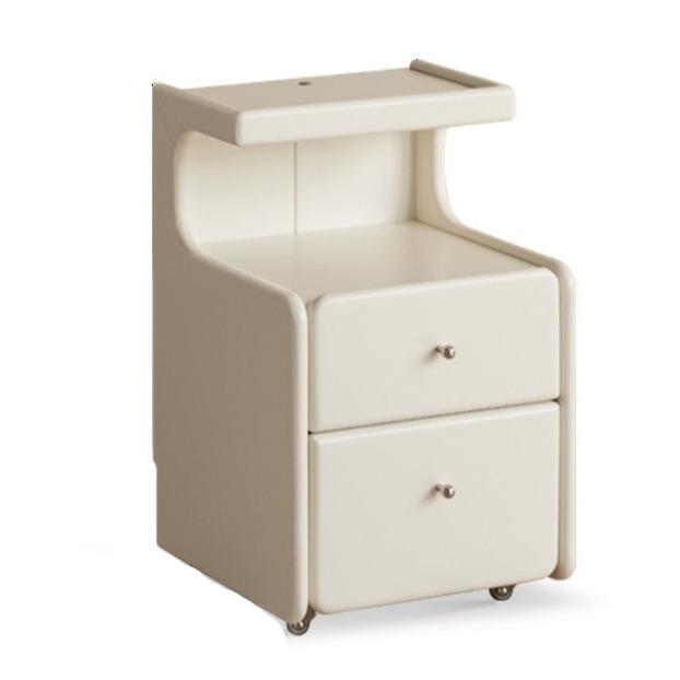 Poplar Solid Wood, Solid RubberWood Movable Cream Style Nightstand With Light