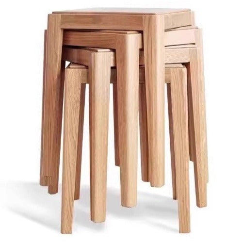 2pcs - Beech, Oak, Ash, Cherry Solid Wood, Solid RubberWood Foldable Nordic Square Stool