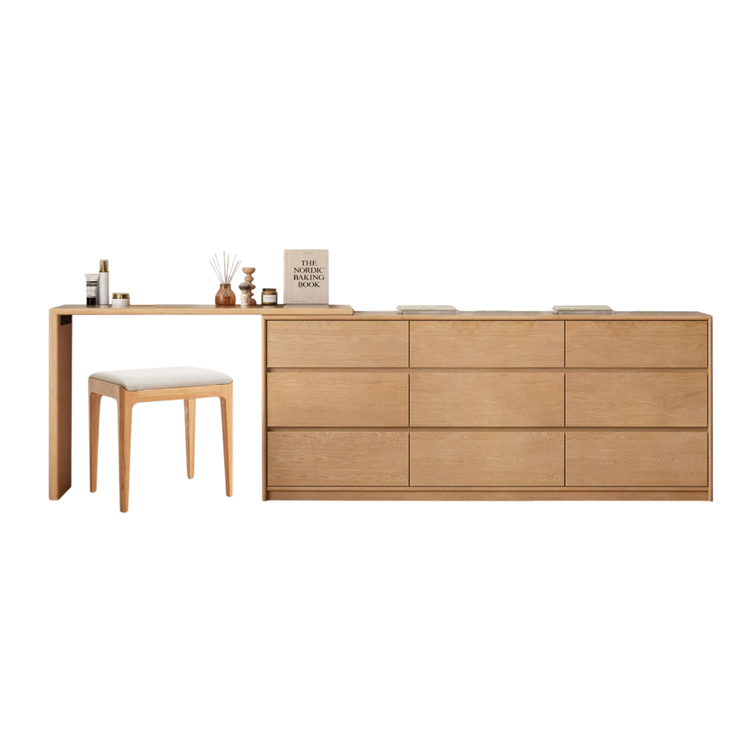 Oak, Solid Rubberwood Dressing Table L-Shaped Corner