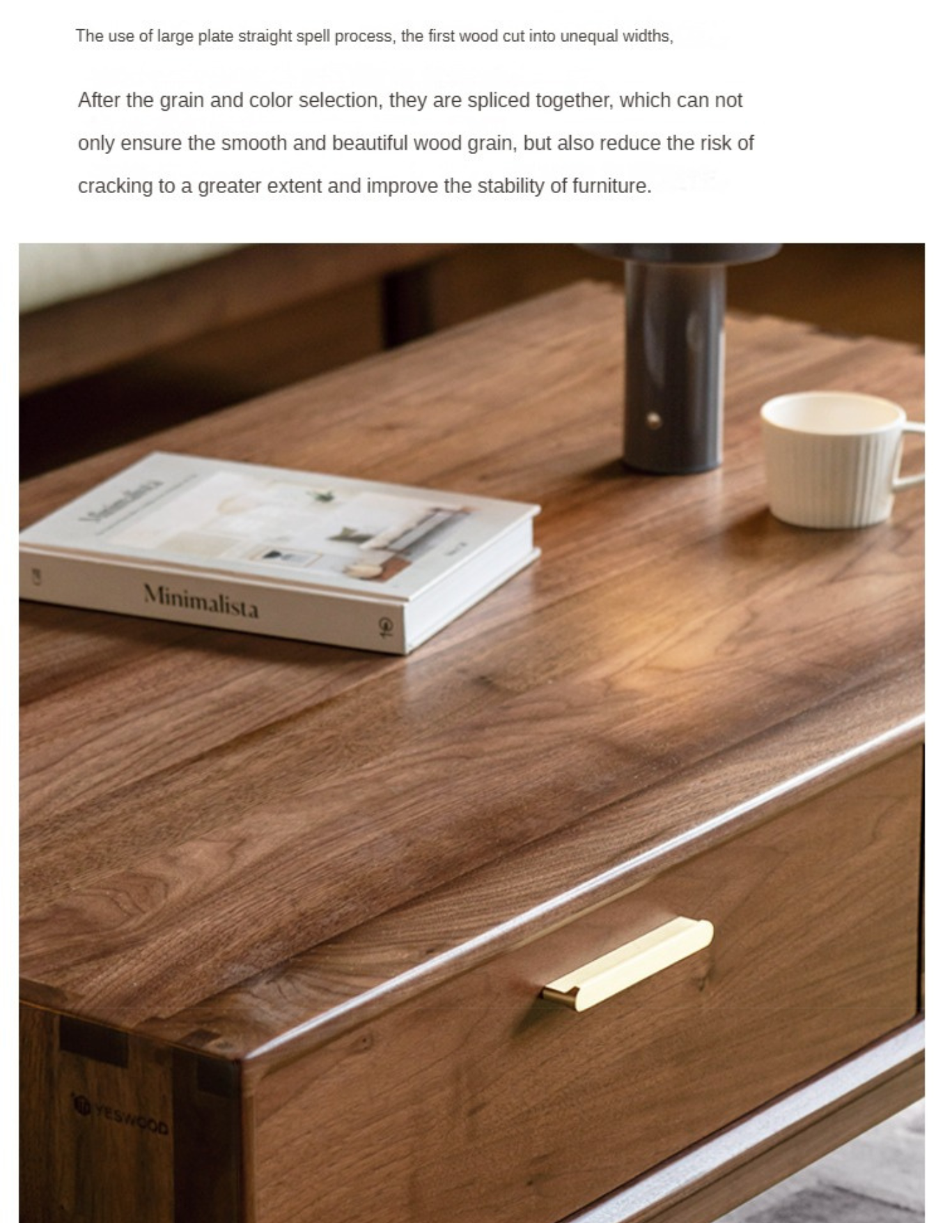 Black Walnut Solid Wood Storage Rock Plate Coffee Table