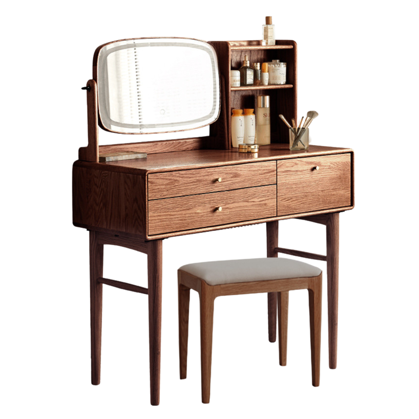 Oak, Ash Solid Wood Vanity Table Lighted Makeup Mirror.