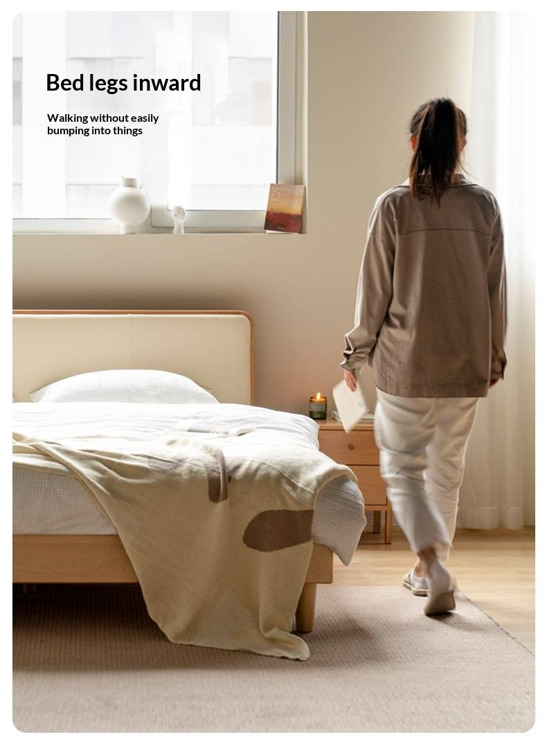 European Beech Solid Wood Bed — Soft Headboard, Simple Upholstered Light Luxury Bed