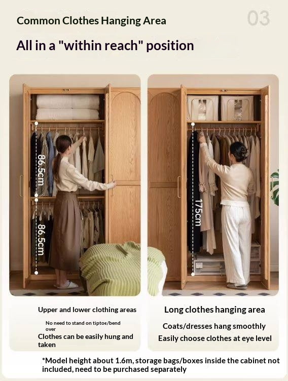 Oak Solid Wood Wardrobe French Retro Style