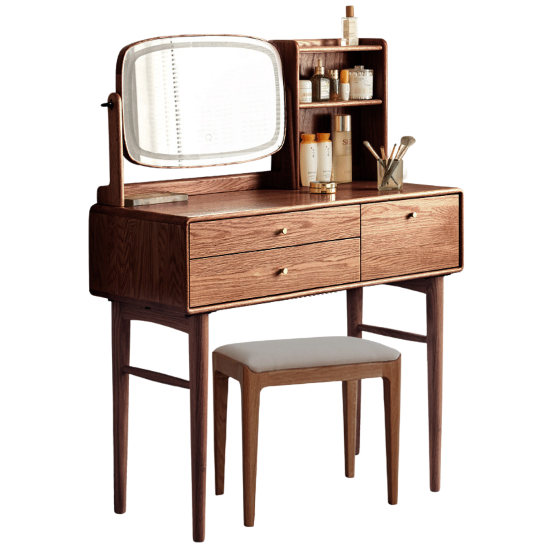 Oak, Ash Solid Wood Vanity Table Lighted Makeup Mirror.