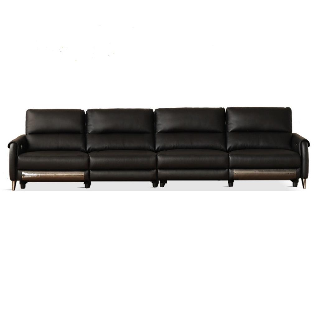 Leather Top Layer Yellow Cowhide Black Multifunctional Electric Sofa,
