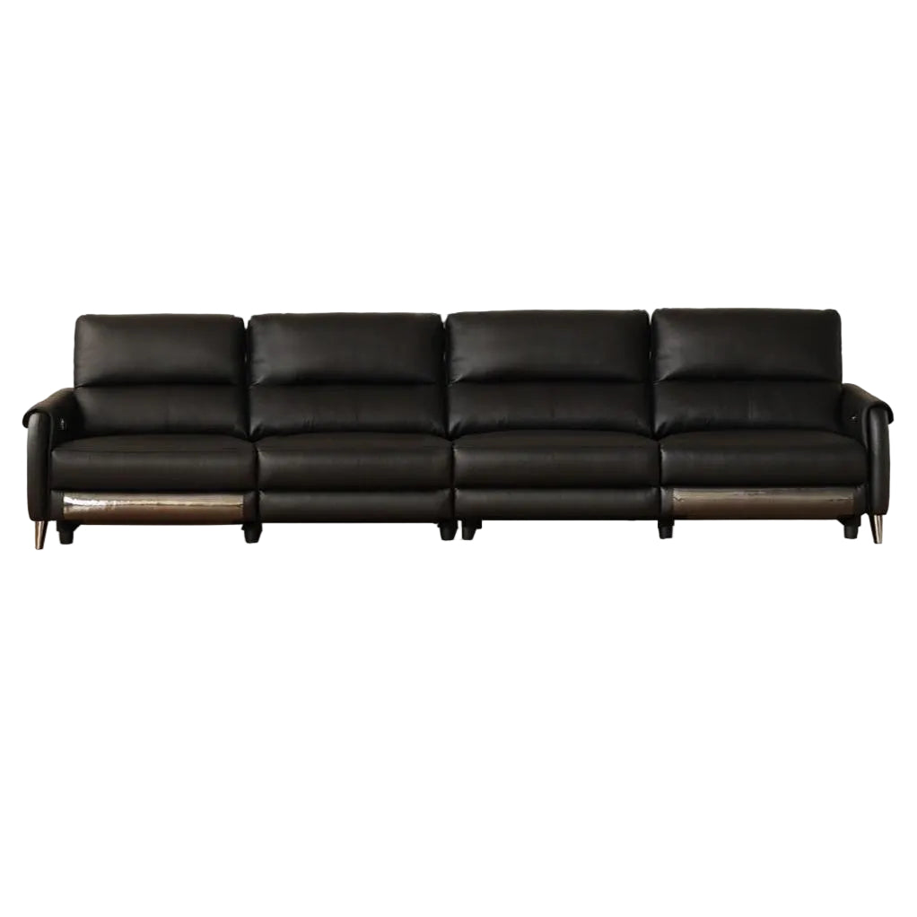 Genuine leather zero-wall electric recliner sofa with high backrest, deep cushioned seats