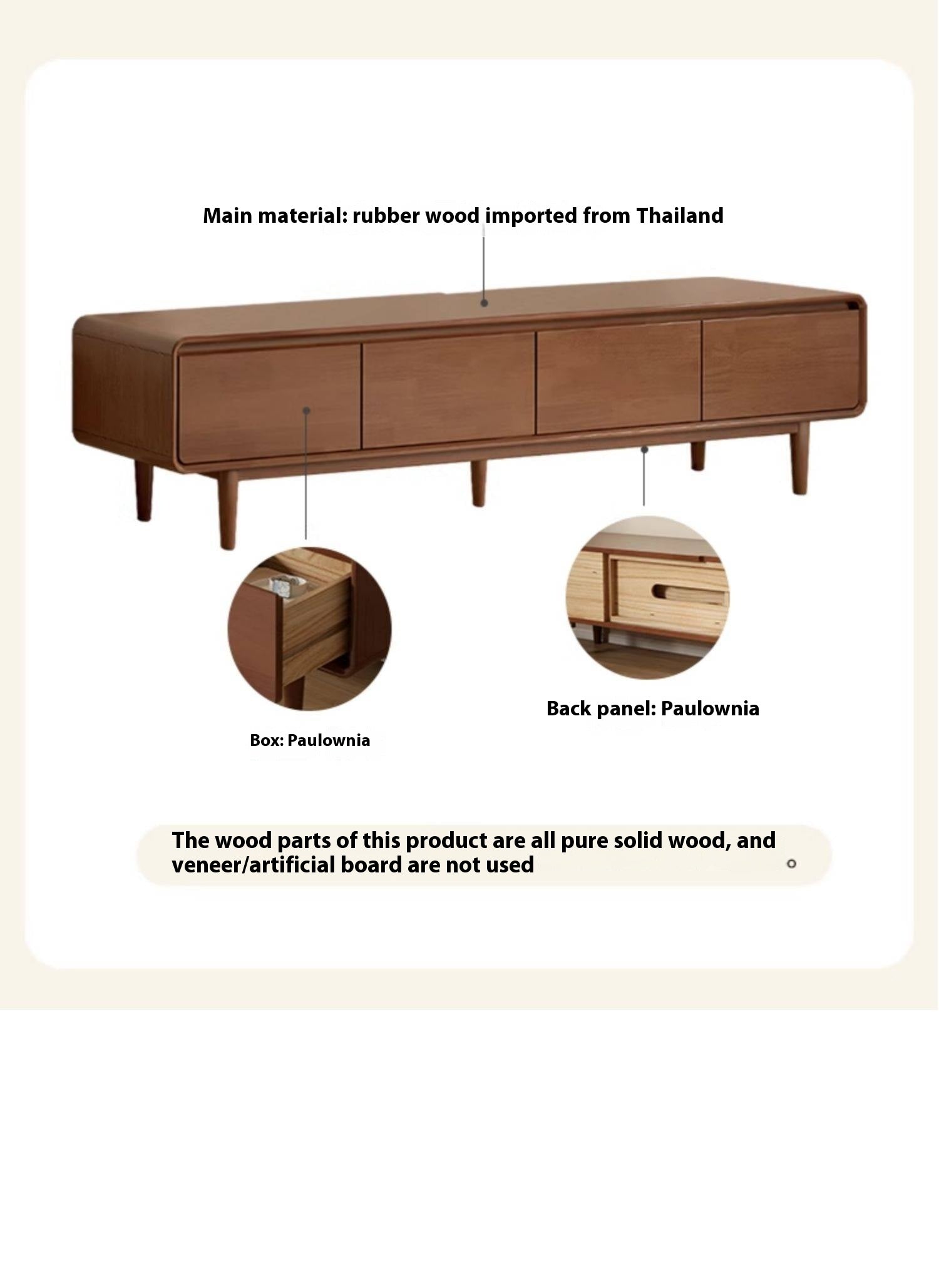 Solid Rubberwood Scandinavian TV Stand