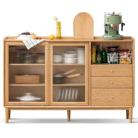 Oak, Ash, Black Walnut, Cherry, Beech Solid Wood, Solid RubberWood Ultra-thin Sideboard Sliding Door
