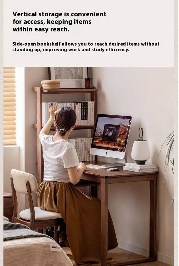 Black Walnut, Ash Solid Wood Desk Bookshelf Integrated
