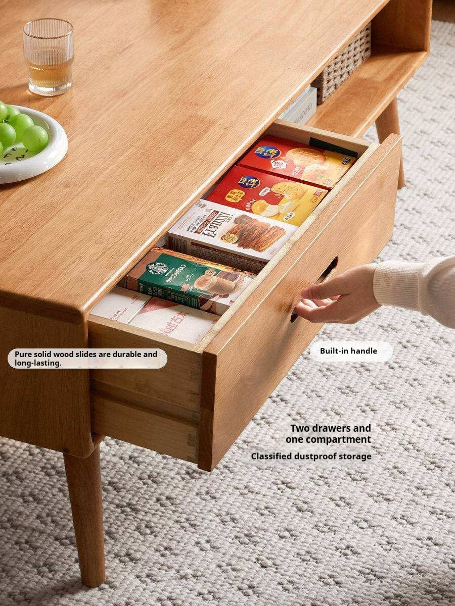 Solid RubberWood Coffee Table with Storage and Modern Aesthetic