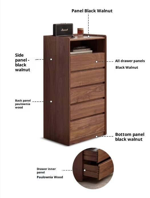 Black Walnut Solid Wood Modern Nordic Style Side Cabinet.