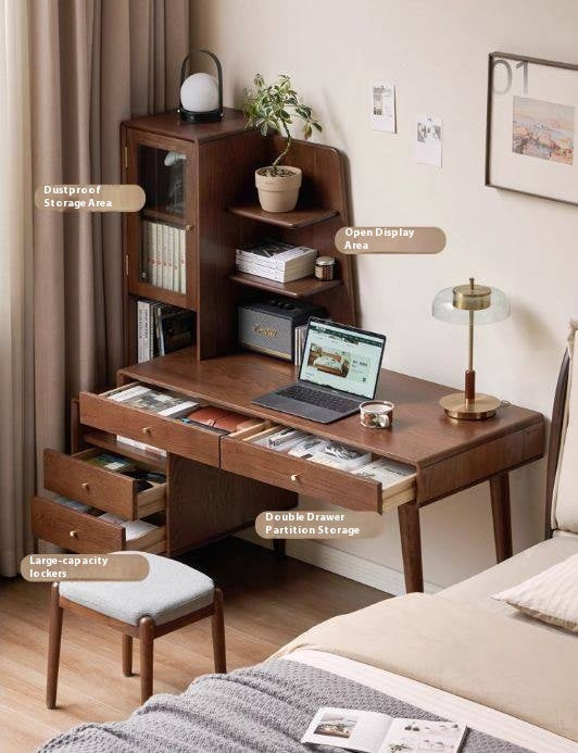 Oak Solid Wood Retractable Computer Desk