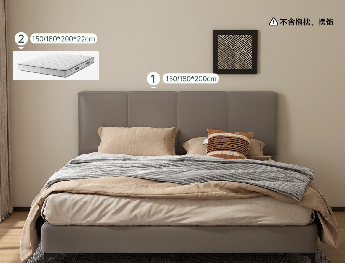 Genuine Leather Cowhide Bed Light Luxury Style Bedroom Complete Set of Furniture.
