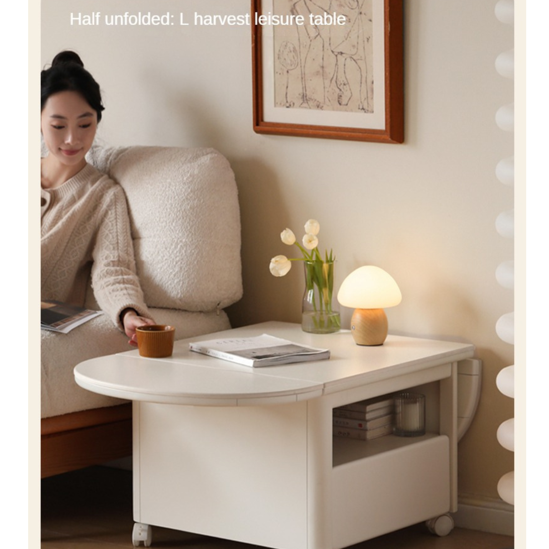 Poplar Solid Wood Folding Rock Board Mobile Coffee Table