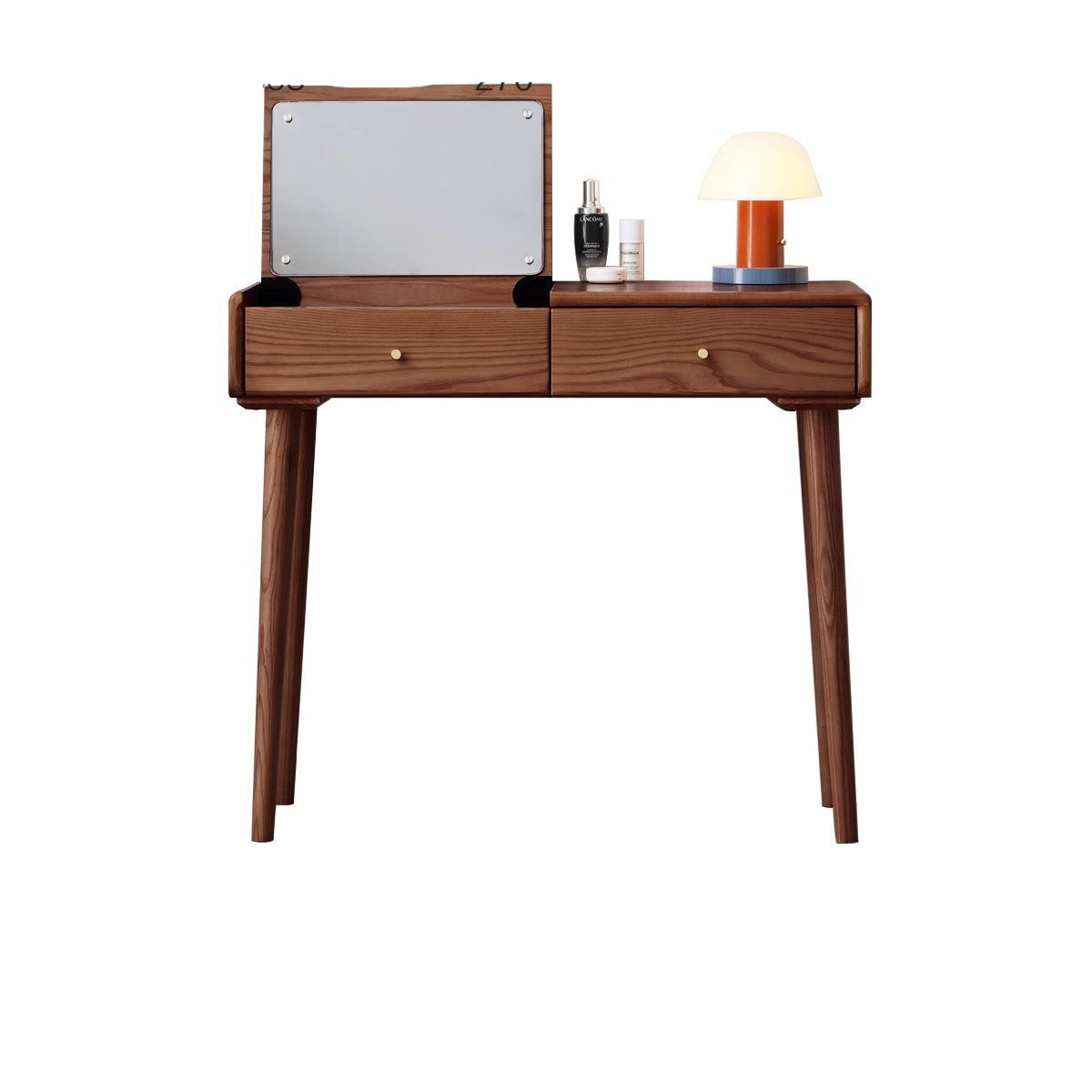 Ash Solid Wood Vanity Table with Mirror Shelf & Flip Cover.