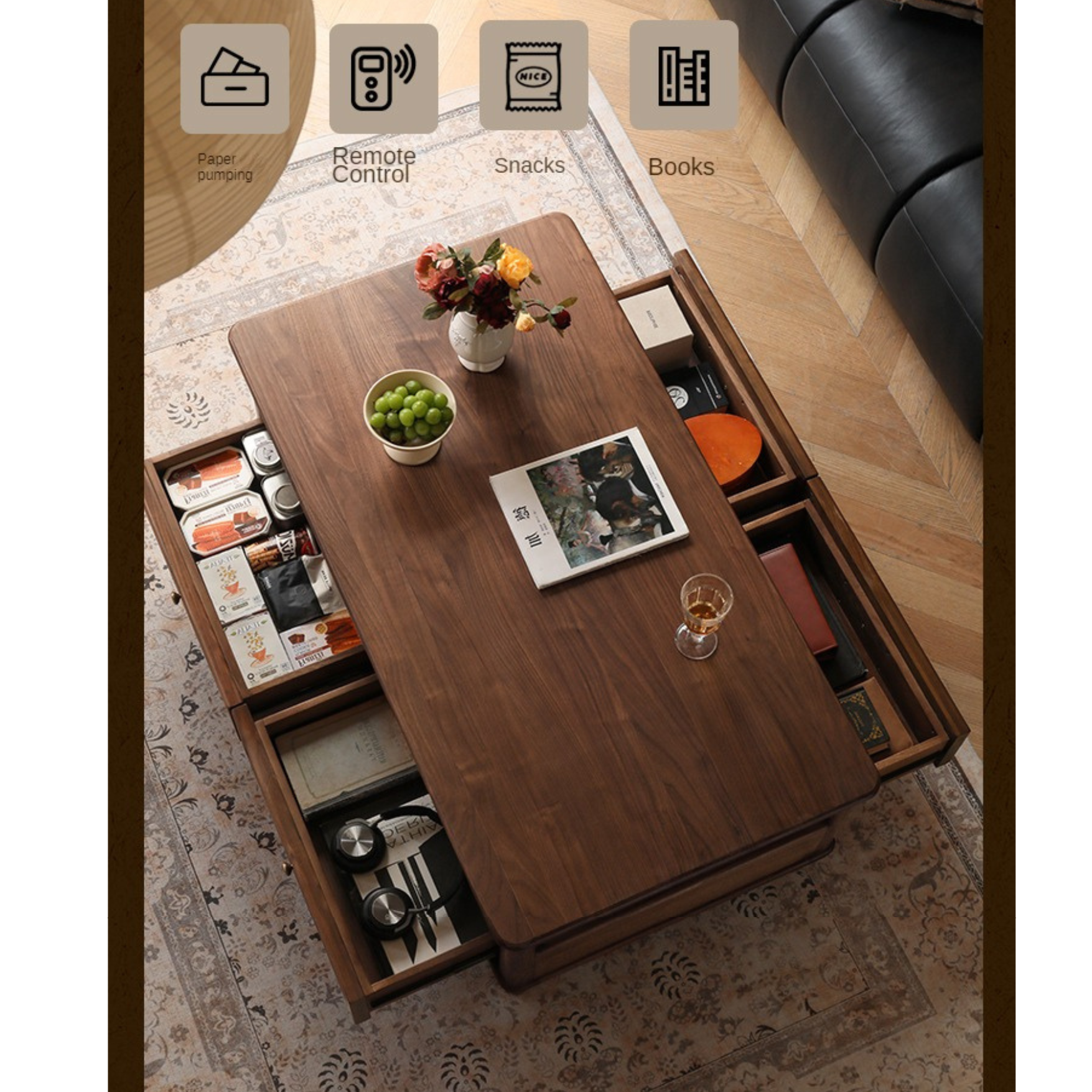 Black Walnut Solid Wood American Retro Coffee Table