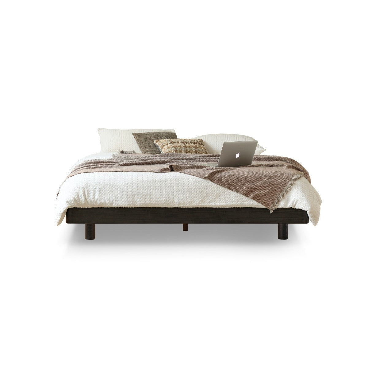 Oak solid wood Suspended platform bed, headboard-free bed Black with light