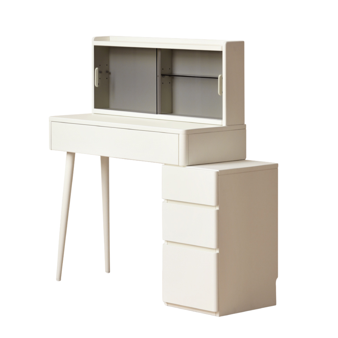 Solid RubberWood Telescopic Vanity Table + LED Makeup Mirror