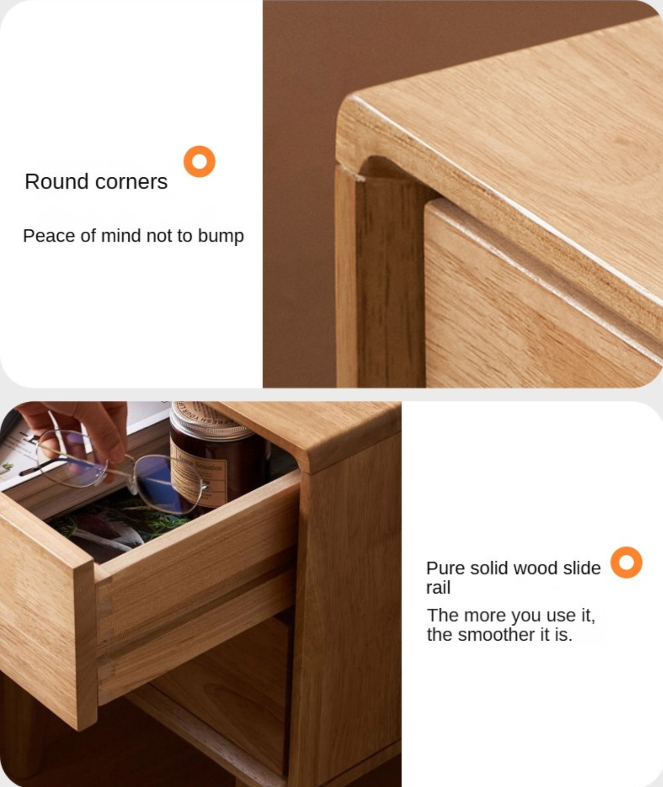 Ash, Oak Solid Wood, Solid RubberWood Nightstand.