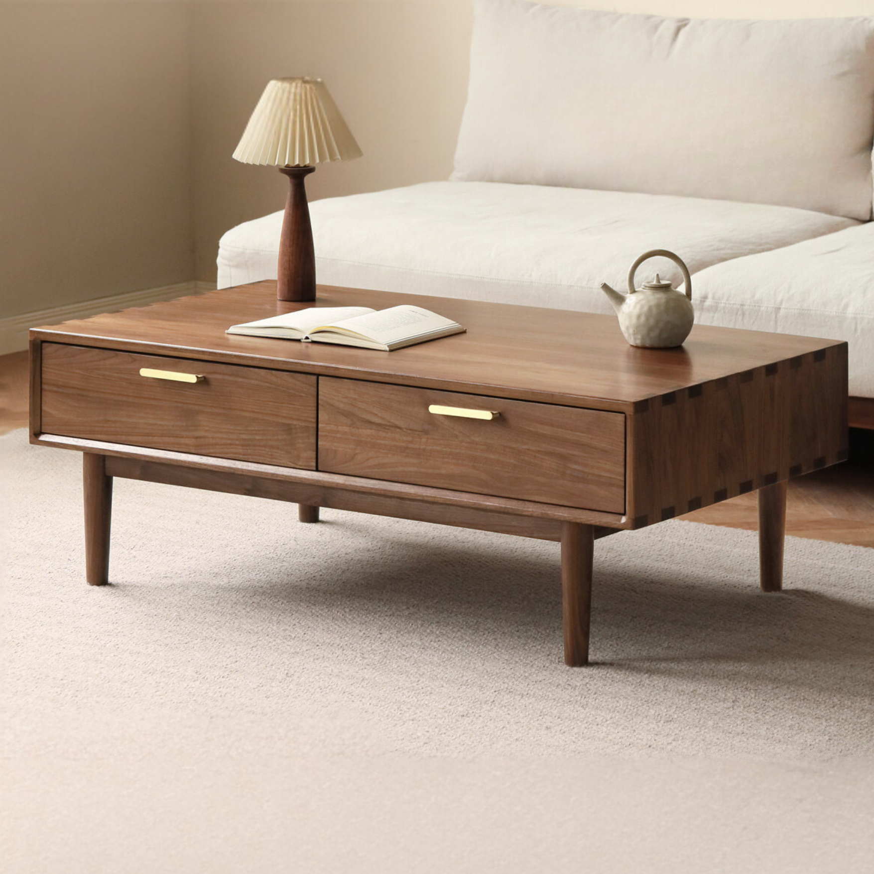 Black Walnut Solid Wood Storage Rock Plate Coffee Table