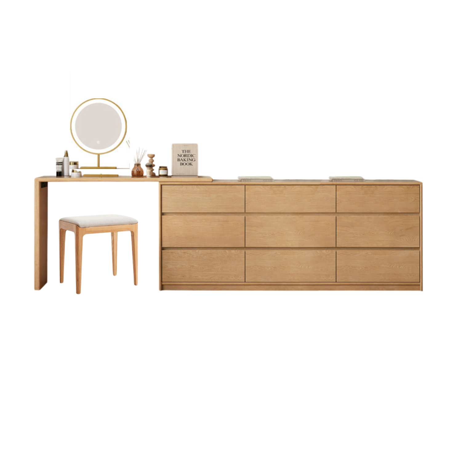 Oak, Solid Rubberwood Dressing Table L-Shaped Corner