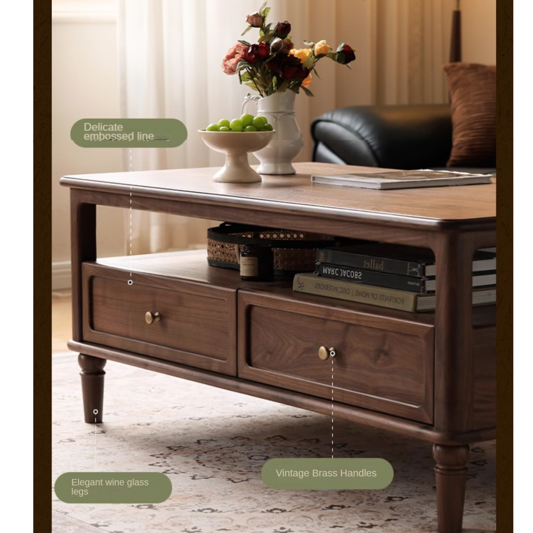 Black Walnut Solid Wood American Retro Coffee Table