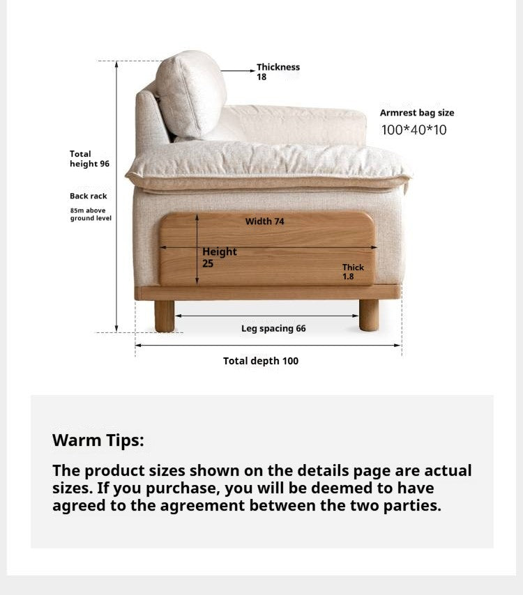 Oak Solid Wood Fabric imitation cotton and linen Sofa