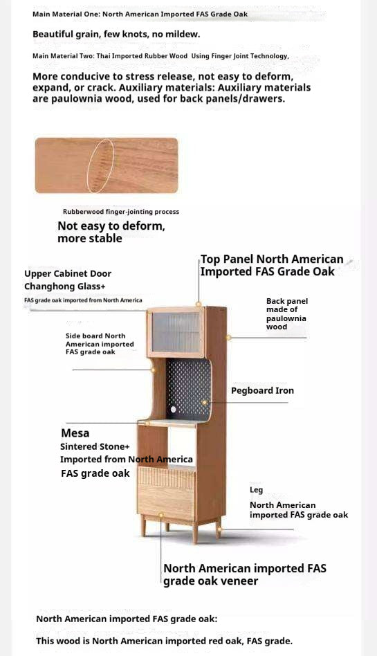 Solid RubberWood, Oak Solid Wood Sideboard Rock Board LED Light