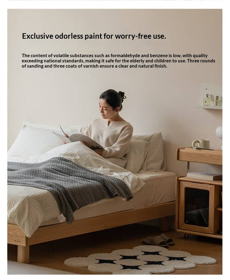 Oak Solid Wood Platform Bed, Headboard-Free Bed