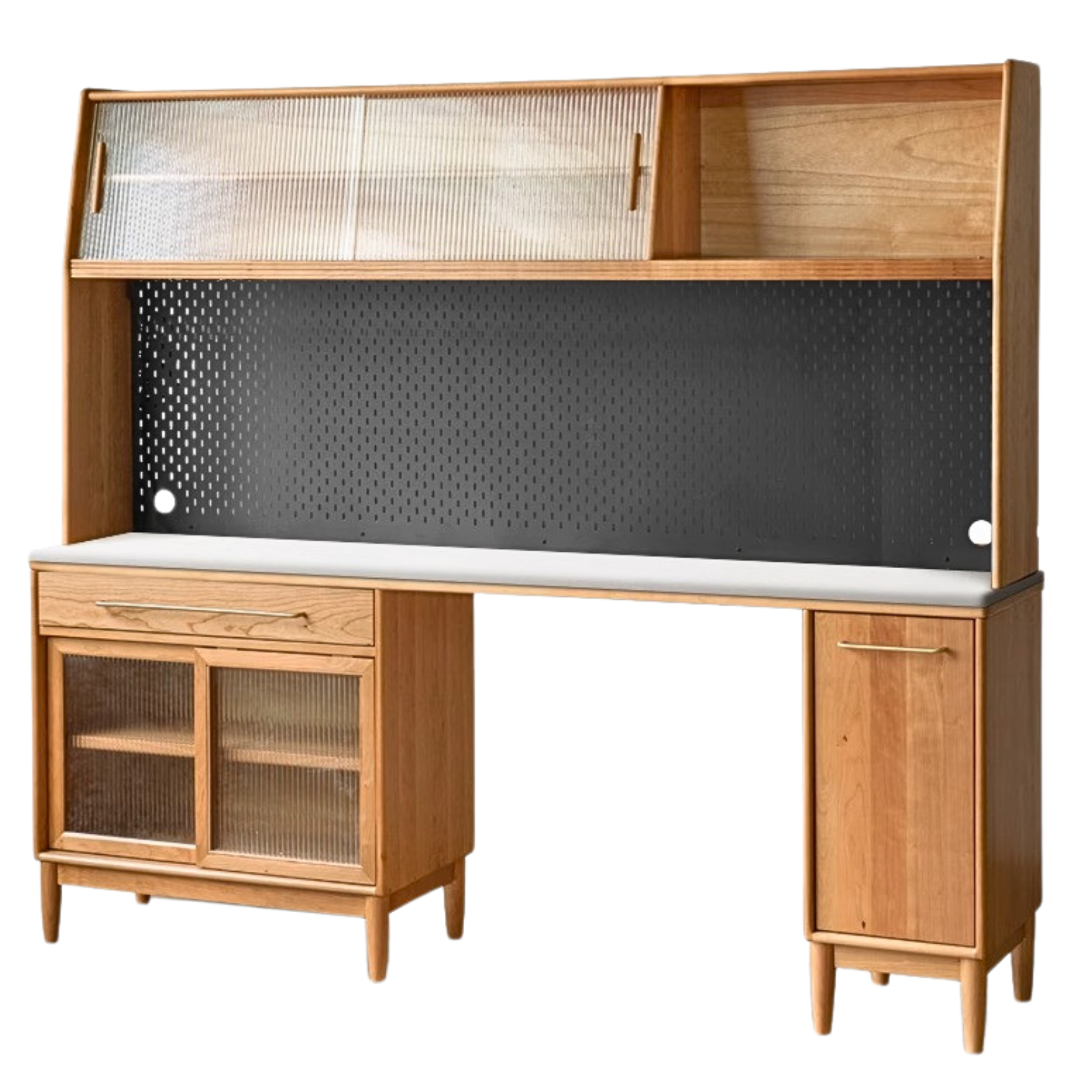 Cherry, Oak Solid Wood, Solid RubberWood Japanese Style Buffet Cabinet