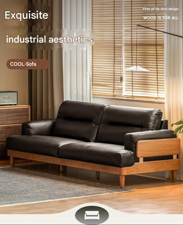 Cherry Solid Wood Genuine Leather Sofa