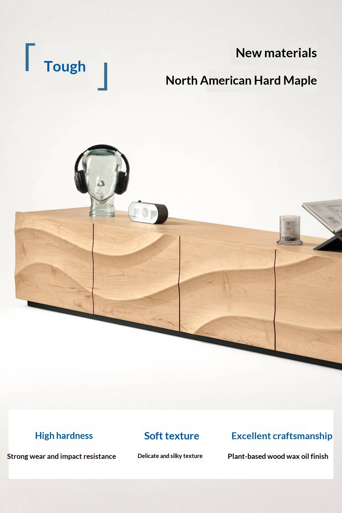 North American Hard Maple Solid Wood TV Cabinet with Modern Minimalist Design and Large Capacity