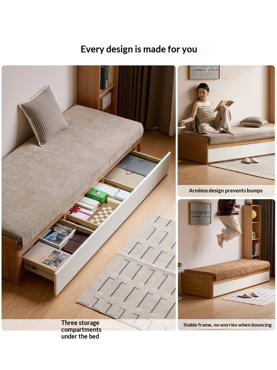 Solid RubberWood Storage Daybed with Pull-Out Drawer and Backless Design