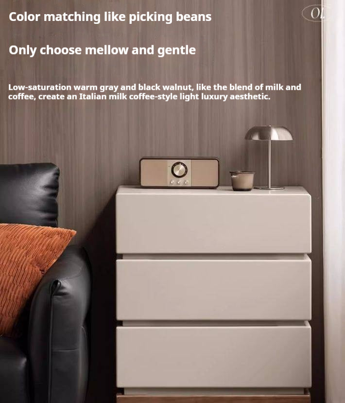 Black Walnut, Poplar Solid Wood Italian Light Luxury Side Cabinet.