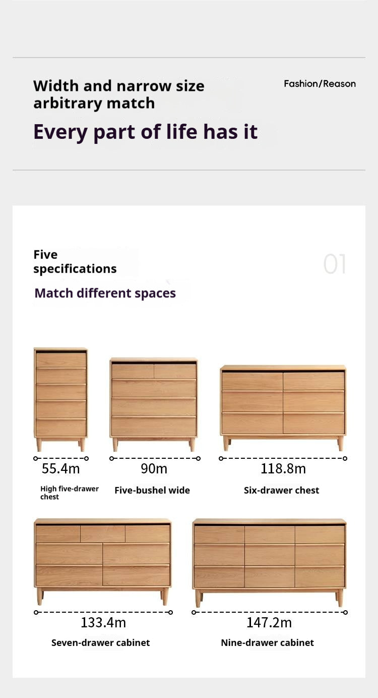 Oak, Ash Solid Wood Modern Storage Drawer Cabinet