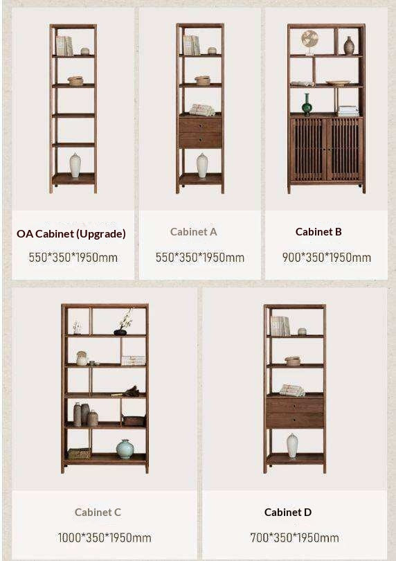 Black Walnut, Ash Solid Wood Bookshelf Combined Bookcase Display Cabinet Wall Shelf