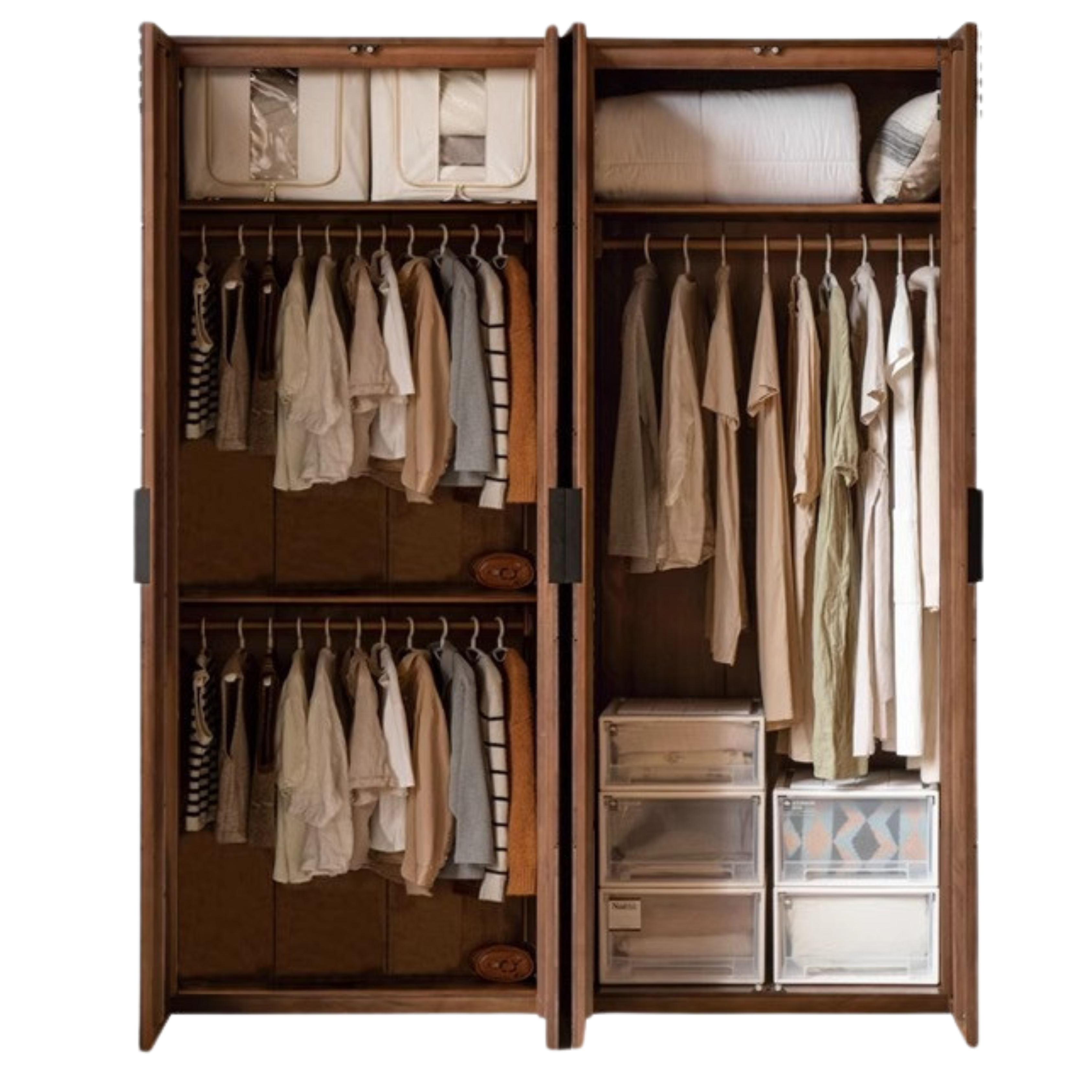 Black Walnut Solid Wood Wardrobe Combination.