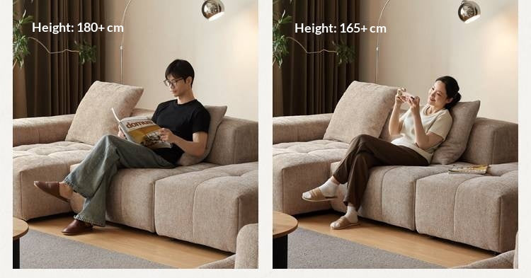 Pine Solid Wood Modular Sectional Sofa in Chenille Faux Linen with Feather-Filled Cushions, Chaise and Ottoman Options