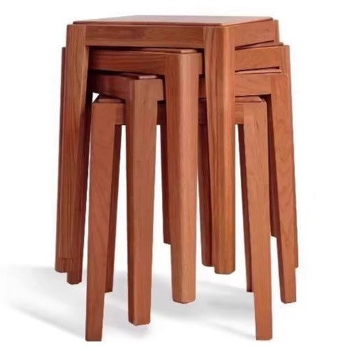 2pcs - Beech, Oak, Ash, Cherry Solid Wood, Solid RubberWood Foldable Nordic Square Stool