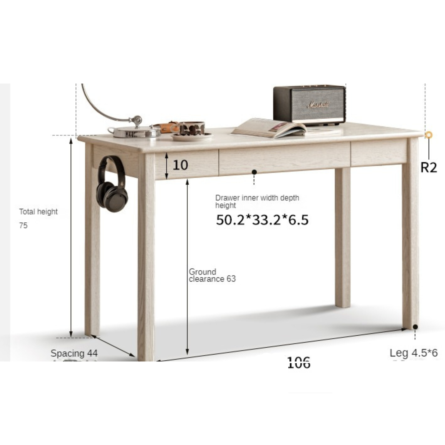 Oak Solid Wood Cream Style Office Desk
