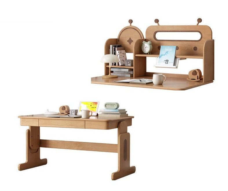 Beech Solid Wood Lifting Desk Bookshelf Combination