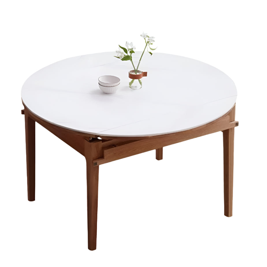 Solid Rubberwood, Oak Solid Wood Folding Round Retractable Dining Table