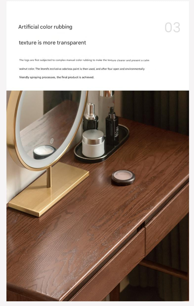 Oak Solid Wood Retractable Modern Vanity Table.