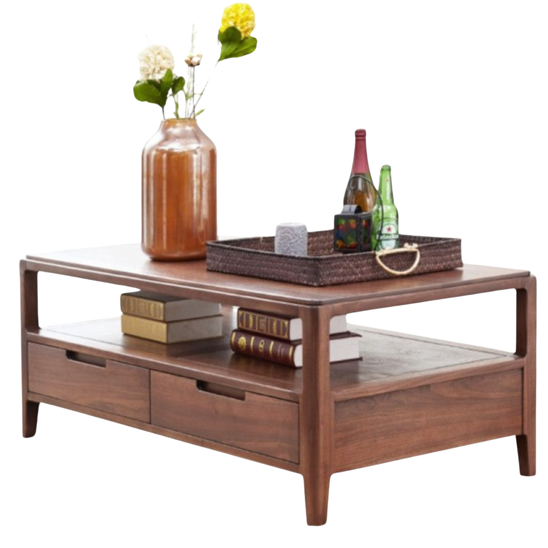 Black Walnut Solid Wood Four Drawer Coffee Table